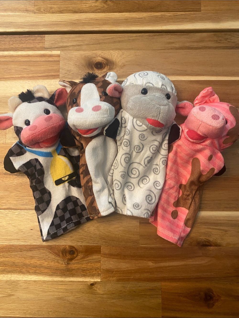 Melissa & Doug Plush Farm Animal Hand Puppets Set - Pink, White, Brown, Black